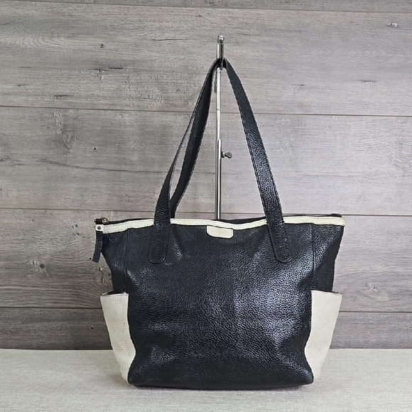 Fossil Black and White Pebble Leather Tote Shoulder Bag - Picture 1 of 14